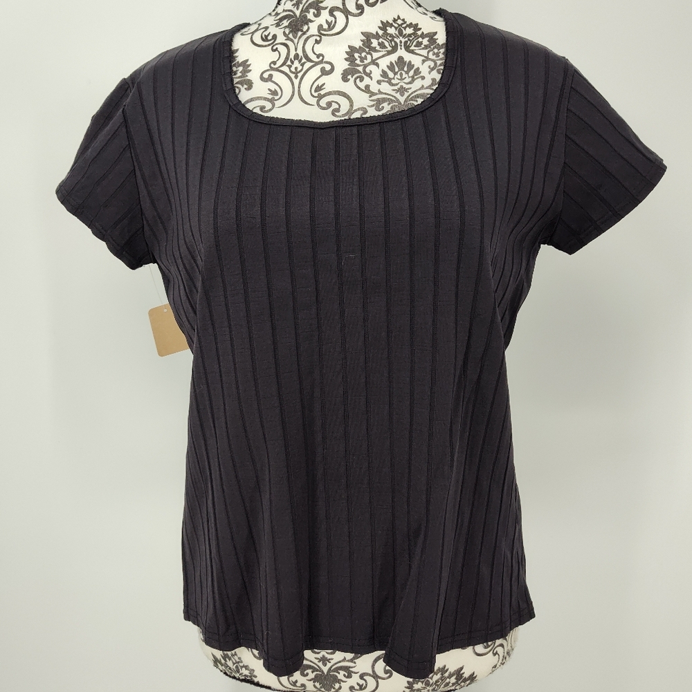 Fashion Bug Black Ribbed Short Sleeve Top Women's Large